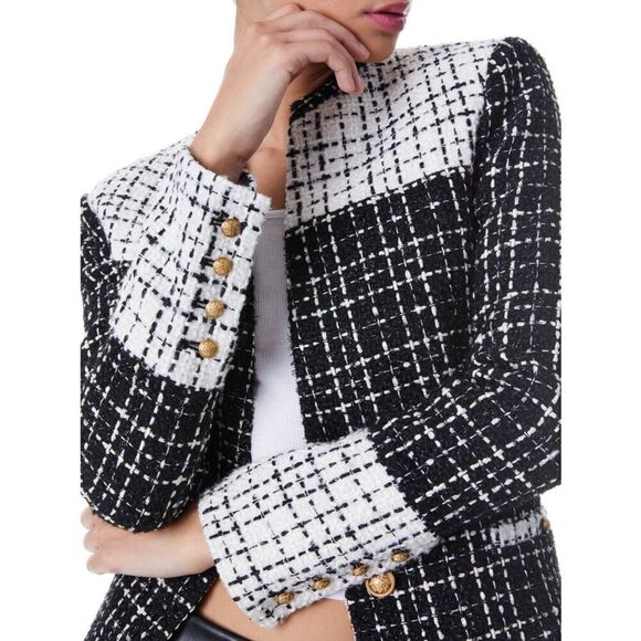 Alice + Olivia Jaydn Combination Tweed Button Jacket Black White Gold 0 - Picture 3 of 6